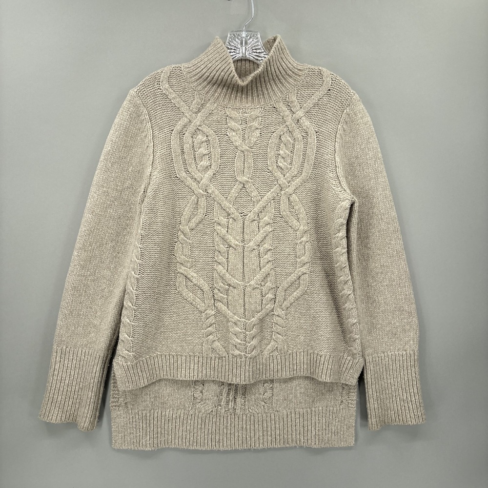 Veronica Beard Sweater Womens Large Beige Wool Nylon Cable Turtleneck Pullover